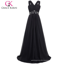 Grace Karin Elegant Ladies Sleeveless Chiffon Beaded Long Black Prom Dresses CL6013